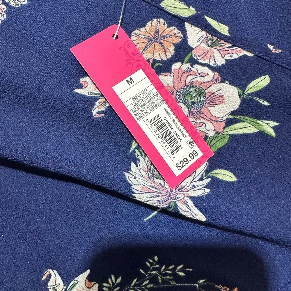 NWT Xhiliration Women’s M Jumpsuit Blue Floral Tie Sleeve Faux Wrap Wide Leg